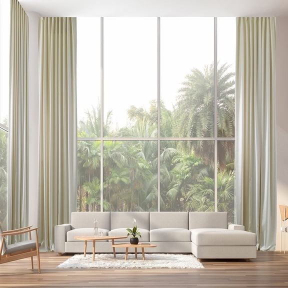 3S Brother's Extra Long Room Darkening 204" Length Faux Velvet Cream Curtain Drapes - Hanging Back Tab 5-25 Feet Custom Made Curtains ( 1 Panel ) - Made in Turkey (52"Wx204"L)