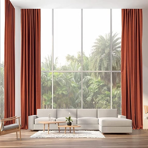 3S Brother's Extra Long Room Darkening 63" Length Faux Velvet Burnt Orange Curtain Drapes - Hanging Back Tab 5-25 Feet Custom Made ( 1 Panel ) - Made in Turkey (52"Wx63"L)