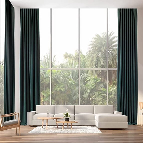 3S Brother's Extra Long Room Darkening 63" Length Faux Velvet Dark Green Curtain Drapes - Hanging Back Tab 5-25 Feet Custom Made ( 1 Panel ) - Made in Turkey (52"Wx63"L)