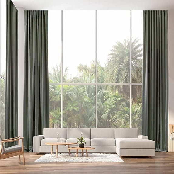 3S Brother's Extra Long Room Darkening 72" Length Faux Velvet Leaf Green Curtain Drapes - Hanging Back Tab 5-25 Feet Custom Made ( 1 Panel ) - Made in Turkey (52"Wx72"L)