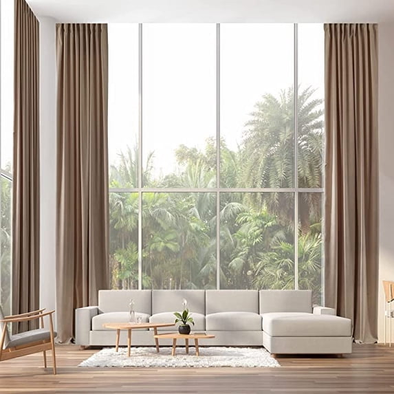 3S Brother's Extra Long Room Darkening 95" Length Faux Velvet Beige Curtain Drapes - Hanging Back Tab 5-25 Feet Custom Made ( 1 Panel ) - Made in Turkey (52"Wx95"L)
