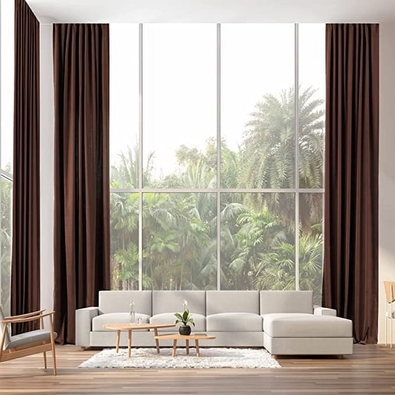 3S Brother's Extra Long Room Darkening 95" Length Faux Velvet Dark Brown Curtain Drapes - Hanging Back Tab 5-25 Feet Custom Made ( 1 Panel ) - Made in Turkey (100"Wx95"L)