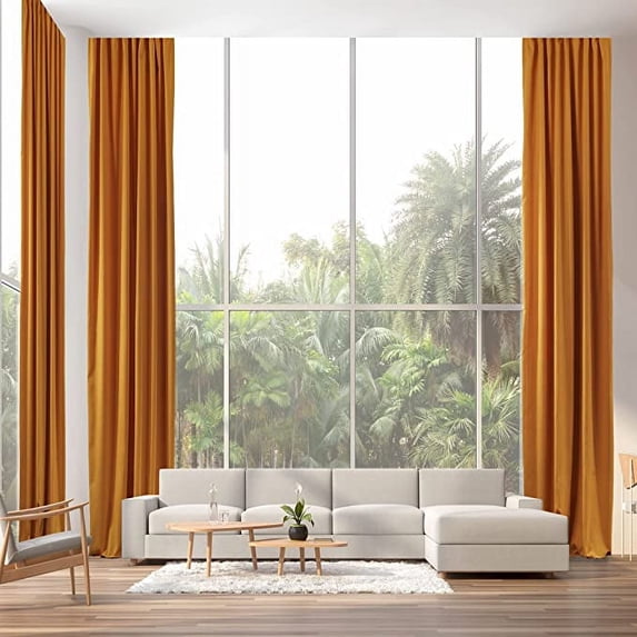 3S Brother's Extra Long Room Darkening 95" Length Faux Velvet M-Yellow Curtain Drapes - Hanging Back Tab 5-25 Feet Custom Made ( 1 Panel ) - Made in Turkey (100"Wx95"L)