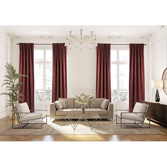 3S Brother's Extra Long Solid Luxury Matte Velvet Soft Curtain Carmine-Crimson Single Panel Hanging Back Tap & Rod Pocket Home Décor 5-25 Feet Custom Made Curtains -Made in Turkey Each(52"x156")