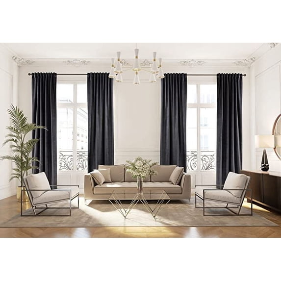 3S Brother's Extra Long Solid Luxury Matte Velvet Soft Curtain Charcoal Single Panel Hanging Back Tap & Rod Pocket Home Décor 5-25 Feet Custom Made Curtains -Made in Turkey Each(52"x84")