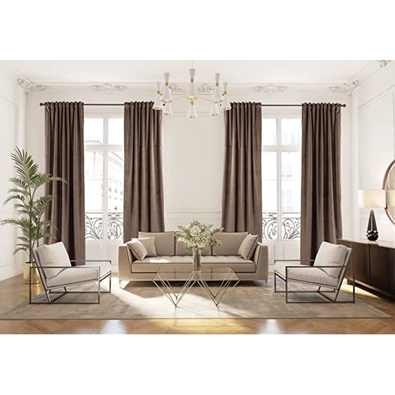 3S Brother's Extra Long Solid Luxury Matte Velvet Soft Curtain Coffee Single Panel Hanging Back Tap & Rod Pocket Home Décor 5-25 Feet Custom Made Curtains -Made in Turkey Each(52"x192")