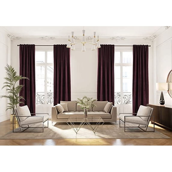 3S Brother's Extra Long Solid Luxury Matte Velvet Soft Curtain Currant-Sangria Single Panel Hanging Back Tap & Rod Pocket Home Décor 5-25 Feet Custom Made Curtains -Made in Turkey Each(52"x108")