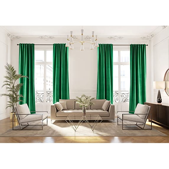 3S Brother's Extra Long Solid Luxury Matte Velvet Soft Curtain Jade Single Panel Hanging Back Tap & Rod Pocket Home Décor 5-25 Feet Custom Made Curtains -Made in Turkey Each(52"x288")