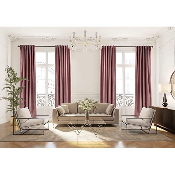 3S Brother's Extra Long Solid Luxury Matte Velvet Soft Curtain Rose Single Panel Hanging Back Tap & Rod Pocket Home Décor 5-25 Feet Custom Made Curtains -Made in Turkey Each(52"x120")