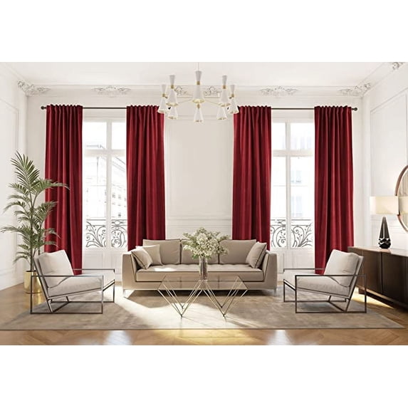 3S Brother's Extra Long Solid Luxury Matte Velvet Soft Curtain Scarlet Single Panel Hanging Back Tap & Rod Pocket Home Décor 5-25 Feet Custom Made Curtains -Made in Turkey Each(52"x63")