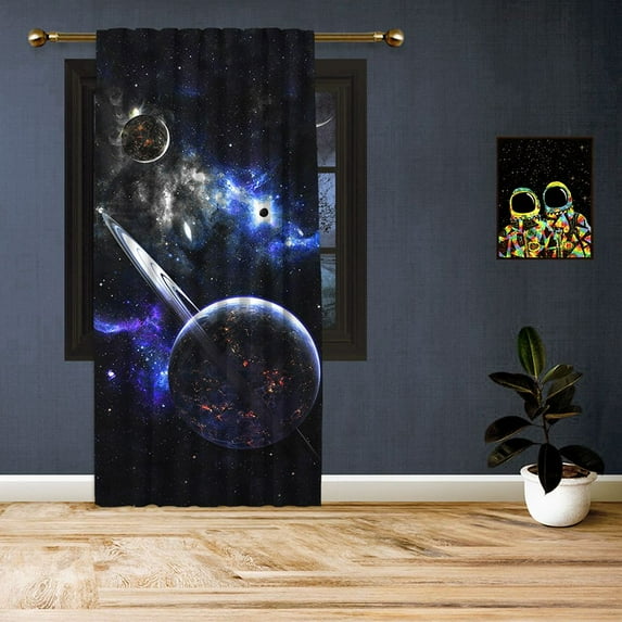 3S Brother's Fantasy Planets Space Galaxy Theme Room Darkering Curtains Space-X Universe Outer Space Stars Print Pattern Window Drapes for Kids Room Single Panel - Made in Turkey (52"Wx72"L)