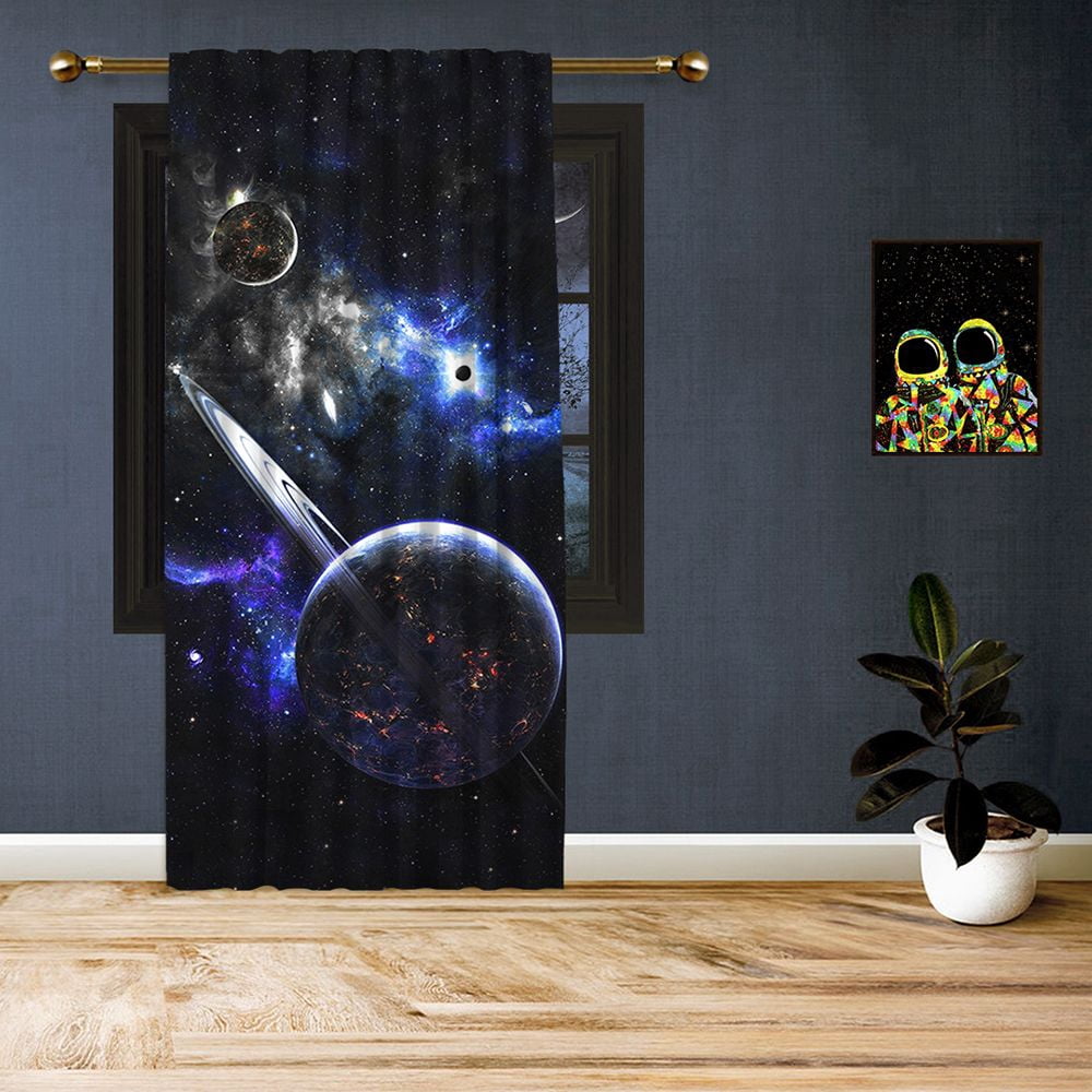 Czrouz Night Sky Blackout Curtains For Girls Boy Home Decor, Dark Blue Cosmic Nebula Sparkly Stars Grommet Thermal Insulated Drapes Darkening Window Curtain For Bedroom Living Room, 72 X 63 Inch