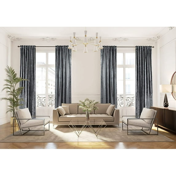 3S Brother's Grey Extra Long Shiny Velvet Curtains Luxury Colors Light Blocking Hang Back Tab & Rod Pocket 1 Panel Curtain 5-30 Ft Home Décor Custom Made Drapes -Made in Turkey(52"W X 300"L)
