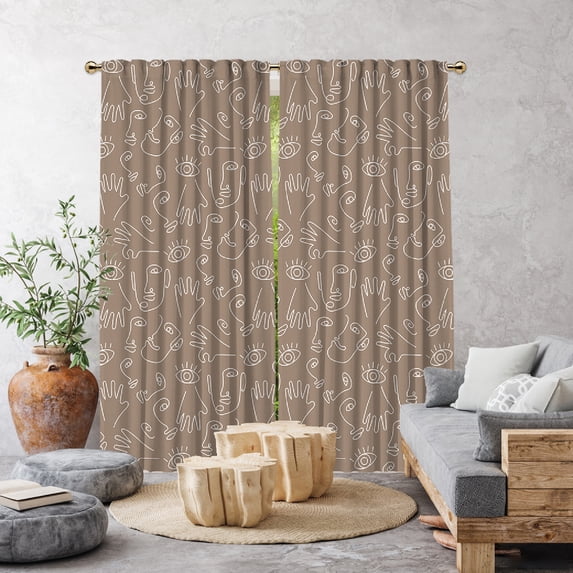 3S Brother's Home Décor Curtains BOHO Design Set of 2 Panels Velvet Look Hanging Back Tap and Rod Pocket Décor Nursery Room Bedroom Kitchen Window - Made in Turkey 36Beige (52"Wx84"L)