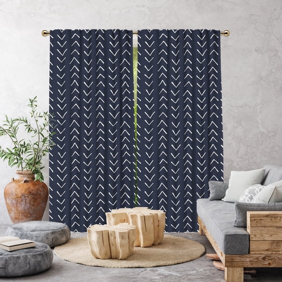 3S Brother's Home Décor Curtains BOHO Design Set of 2 Panels Velvet Look Hanging Back Tap and Rod Pocket Décor Nursery Room Bedroom Kitchen Window - Made in Turkey 30Nav-Blue (52"Wx95"L)