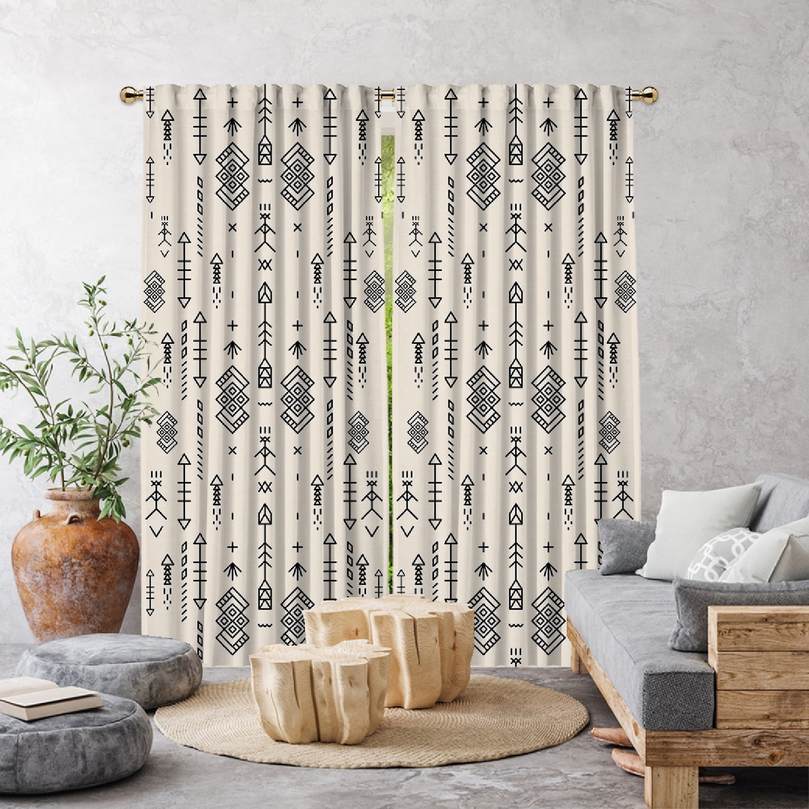 3S Brother's Home Décor Curtains BOHO Design Set of 2 Panels Velvet ...