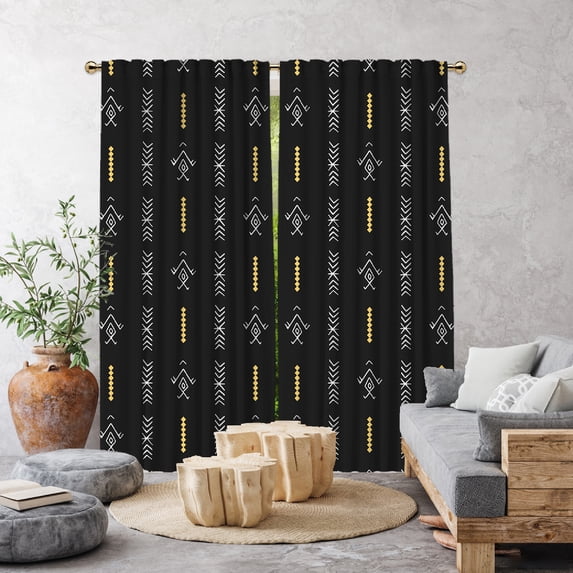 3S Brother's Home Décor Curtains BOHO Design Set of 2 Panels Velvet Look Hanging Back Tap and Rod Pocket Décor Nursery Room Bedroom Kitchen Window - Made in Turkey 37Black (52"Wx108"L)