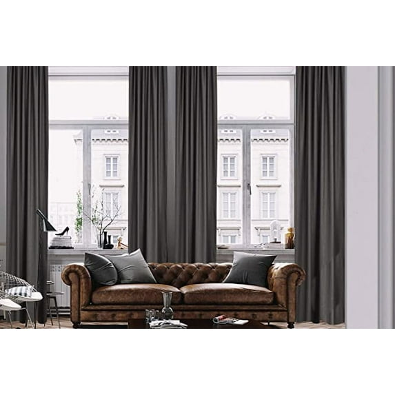 3S Brother's Home Decorative Anthracite Curtains Extra Wide Extra Long Luxury Colors Linen Look Custom Made 5-25 Feet Made in Turkey Hang Back Tab ( 1 Panel ) Home Décor (52"Wx132"L)