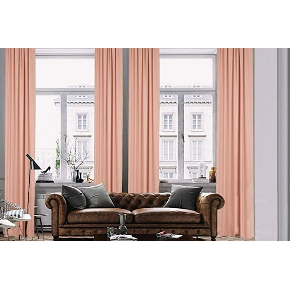 3S Brother's Home Decorative Baby Pink Curtains Extra Long Luxury Colors Linen Look Custom Made 5-25 Feet Made in Turkey Hang Back Tab ( 1 Panel ) Home Décor -(52"Wx204"L)