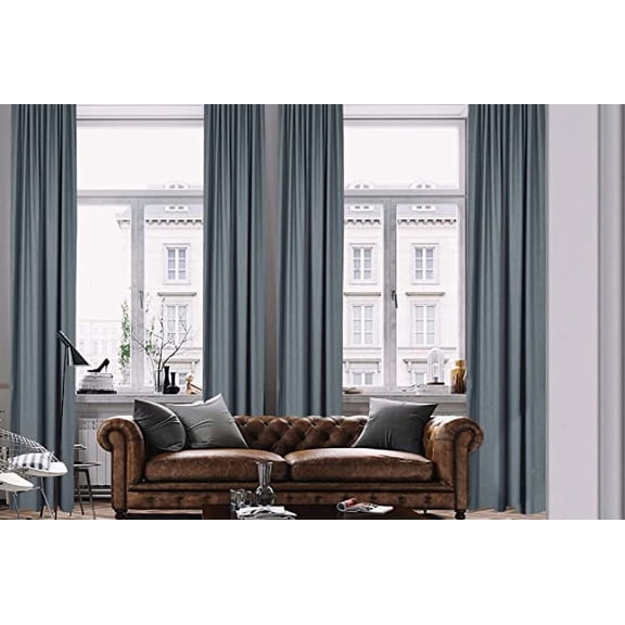 3S Brother's Home Decorative Blue Curtains 100" Wide Extra Long Luxury Colors Linen Look Custom Made 5-25 Feet Made in Turkey Hang Back Tab & Rod Pocket Single Panel Home Décor (100"Wx192"L)