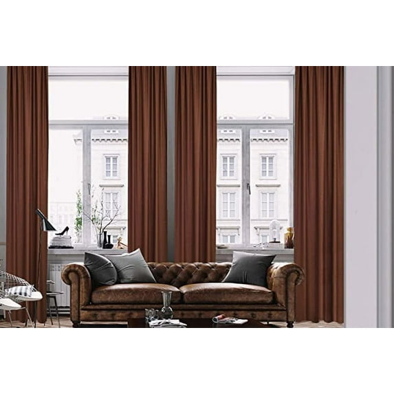 3S Brother's Home Decorative Brown Curtains 100" Wide Extra Long Luxury Colors Linen Look Custom Made 5-25 Feet Made in Turkey Hang Back Tab & Rod Pocket Single Panel Home Décor (100"Wx228"L)