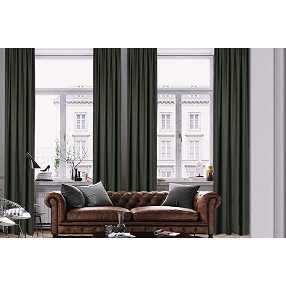3S Brother's Home Decorative Dark Green Curtains Extra Wide Extra Long Luxury Colors Linen Look Custom Made 5-25 Feet Made in Turkey Hang Back Tab ( 1 Panel ) Home Décor (100"Wx144"L)