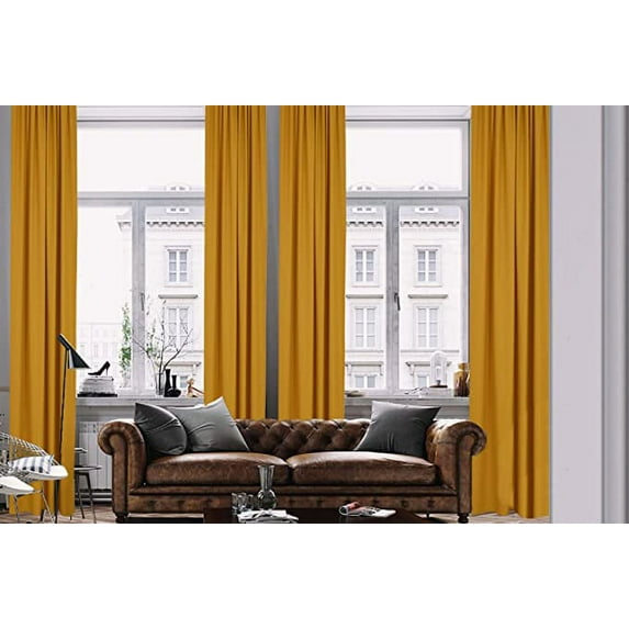 3S Brother's Home Decorative M-Yellow Curtains Extra Long Luxury Colors Linen Look Custom Made 5-25 Feet Made in Turkey Hang Back Tab ( 1 Panel ) Home Décor -(52"Wx228"L)