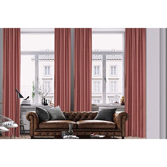3S Brother's Home Decorative Pink Curtains Extra Wide Extra Long Luxury Colors Linen Look Custom Made 5-25 Feet Made in Turkey Hang Back Tab ( 1 Panel ) Home Décor (100"Wx95"L)
