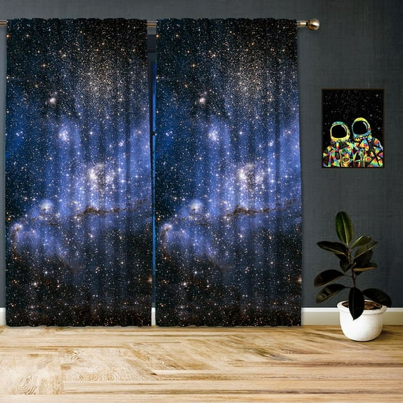 3S Brother's K-Pax Space Galaxy Theme Room Darkering Curtains Space-X Universe Outer Space Stars Print Pattern Window Drapes for Kids Room Set of 2 - Made in Turkey Each(52"Wx95"L)