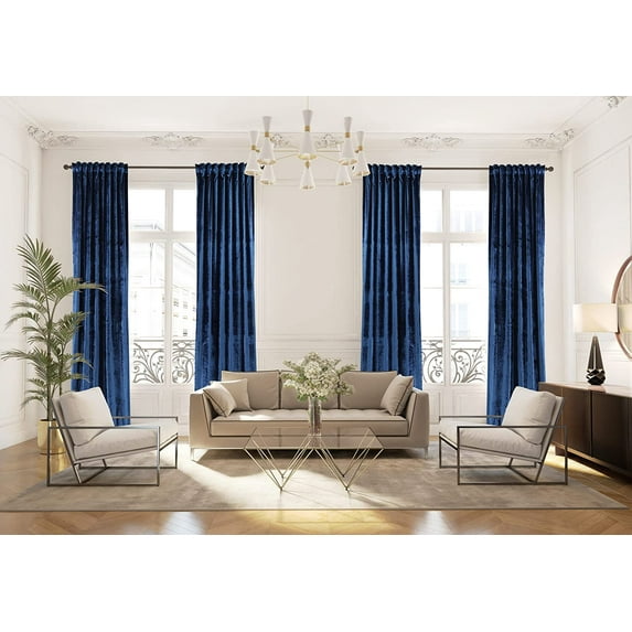 3S Brother's Navy Extra Long Shiny Velvet Curtains Luxury Colors Light Blocking Hang Back Tab & Rod Pocket 1 Panel Curtain 5-30 Ft Home Décor Custom Made Drapes -Made in Turkey(100"W X 108"L)