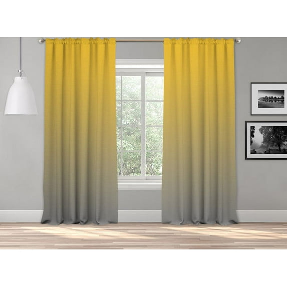 3S Brother's Ombre Gradient Window Curtains Extra Long Dip Dye Curtain set of 2 Hanging Rod Pocket Luxury for Bedroom Multicolor Horizontal Shades Tone Curtain Panel Yellow-Grey (52"x95" Each)