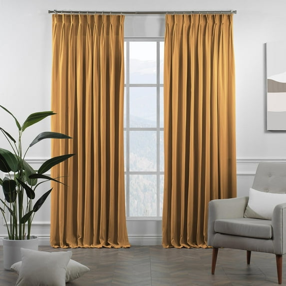 3S Brother's Pinch Pleated Linen Texture Drapes Home Décor Single Panel Custom Made Window Curtains - Made in Turkey - M-Yellow ( 100" W x 132" L )