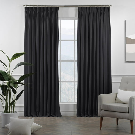 3S Brother's Pinch Pleated Linen Texture Thermal Insulated 100% Blackout Noise Reducing Single Panel Custom Made Curtains - Made in Turkey - Anthracite ( 100" W x 180" L )