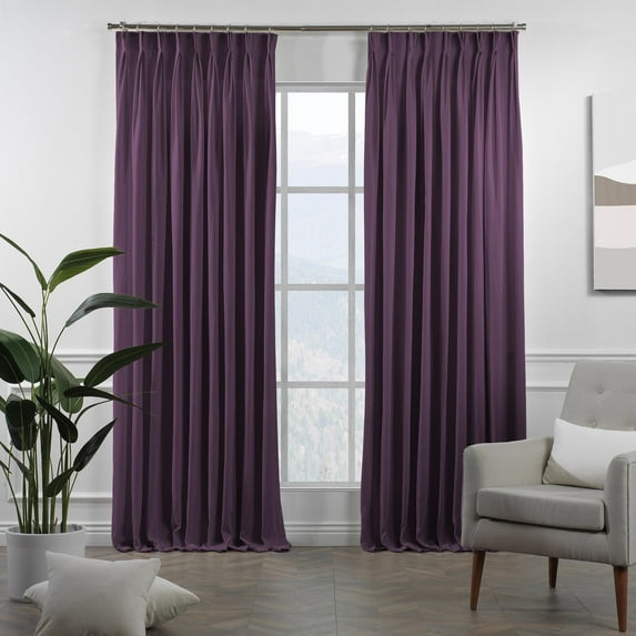 3S Brother's Pinch Pleated Linen Texture Thermal Insulated 100% Blackout Noise Reducing Single Panel Custom Made Curtains - Made in Turkey - Purple ( 52" W x 204" L )