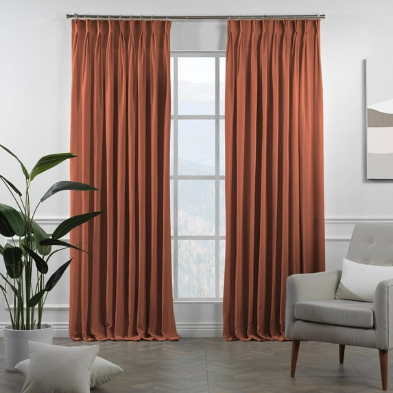 3S Brother's Pinch Pleated Linen Texture Thermal Insulated 100% Blackout Noise Reducing Single Panel Custom Made Curtains - Made in Turkey - Brick ( 52" W x 120" L )