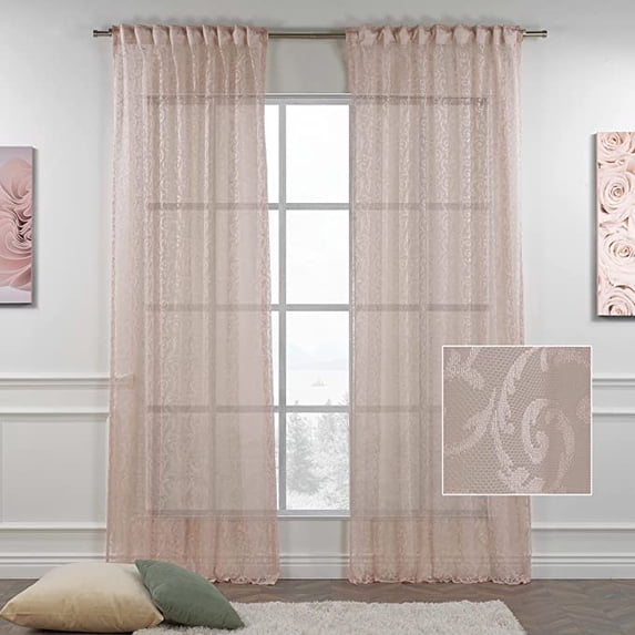 3S Brother's Pink Lace Sheers Extra Long Floral Style Curtains Set of 2 Panels Rod Pocket & Back Tab Home Décor Window Custom Made Drapes 10-30 Ft. Long -Made in Turkey Each Panel (52"W x 120"L)