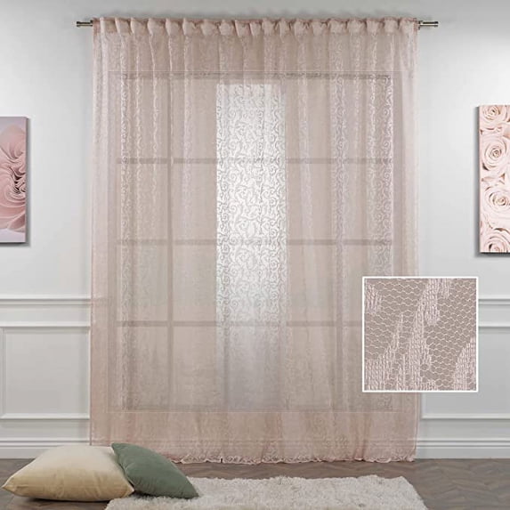 3S Brother's Pink Lace Sheers Extra Long Floral Style Curtains Set of 2 Panels Rod Pocket & Back Tab Home Décor Window Custom Made Drapes 10-30 Ft. Long -Made in Turkey Each Panel (100"W x 180"L)