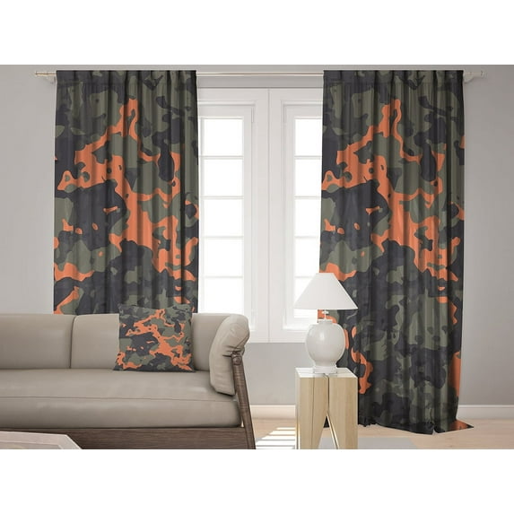 3S Brother's Real Camo Camouflage Woodland Hunter Theme Curtain for Bedroom Living Room Set of 2 Hanging Rod Pocket and Back Tap Curtain Panels Home Fashion Home Décor (52"x72" Orange-Green)Each