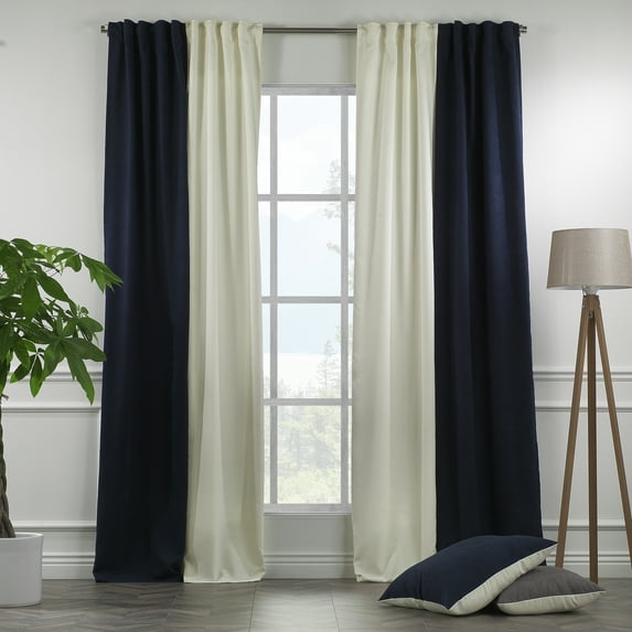 3S Brother's Solid Combined Mix and Match 4 Panels Curtains with 2 Color Combination Velvet Look Hanging Back Tap & Rod Pocket Bedroom Office Windows Luxury Home Decoration 28"x63" Cream-Royal Blue