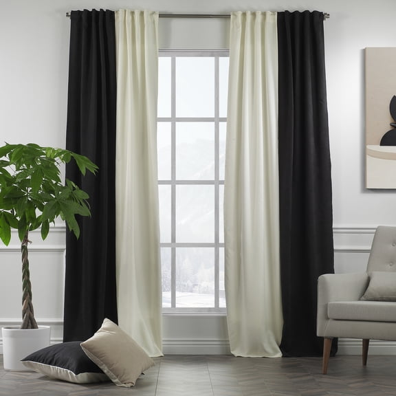 3S Brother's Solid Combined Mix and Match 4 Panels Curtains with 2 Color Combination Velvet Look Hanging Back Tap & Rod Pocket Bedroom Office Windows Luxury Home Decoration 28"x63" Cream-Black