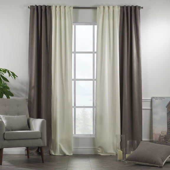 3S Brother's Solid Combined Mix and Match 4 Panels Curtains with 2 Color Combination Velvet Look Hanging Back Tap & Rod Pocket Bedroom Office Windows Luxury Home Decoration 28"x84" Cream-Stone