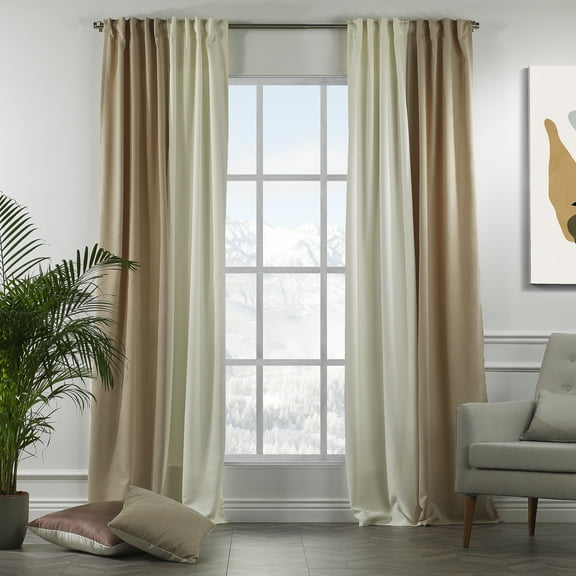 3S Brother's Solid Combined Mix and Match 4 Panels Curtains with 2 Color Combination Velvet Look Hanging Back Tap & Rod Pocket Bedroom Office Windows Luxury Home Decoration 28"x63" Cream-Beige