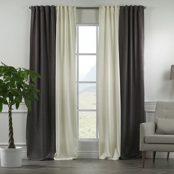 3S Brother's Solid Combined Mix and Match 4 Panels Curtains with 2 Color Combination Velvet Look Hanging Back Tap & Rod Pocket Bedroom Office Windows Luxury Home Decoration 28"x95" Cream-Grey