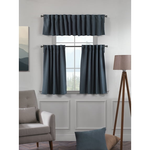 3S Brother's Solid Linen Look Curtains Drapes Kitchen Valance Set of 3 Hanging Rod Pocket Window Valance Treatments Decorative Valances Tiers Café Curtains (Sky Blue 50"x14"Valance - 24"x30"Tiers)