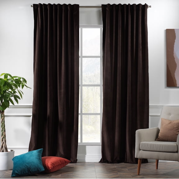 3S Brother's Solid Luxury Matte Velvet Soft Curtains Set of 2 Panels Hanging Back Tap & Rod Pocket Home Décor Bedroom Kitchen Office Windows Room Darkering ( Brown-52"x108")