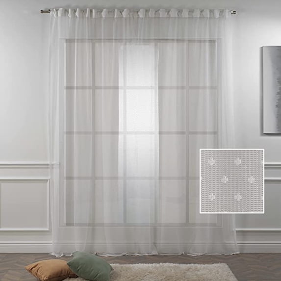 3S Brother's White Lace Sheers Dots Pattern Curtains Extra Long Set of 2 Panels Rod Pocket & Back Tab Home Décor Window Custom Made Drapes 10-30 Ft. Long -Made in Turkey Each Panel (100"W x 204"L)
