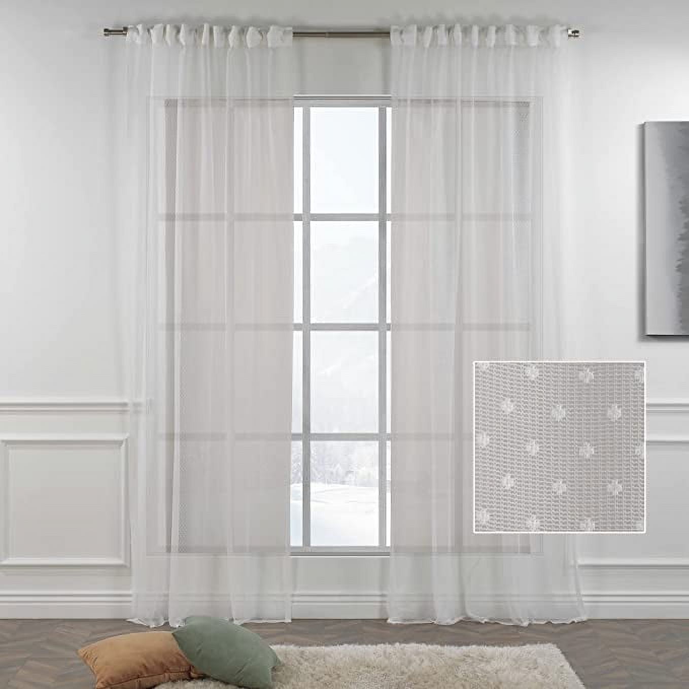 3S Brother's White Lace Sheers Dots Pattern Curtains Extra Long Set of ...