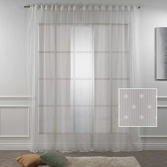 3S Brother's White Lace Sheers Dots Pattern Curtains Extra Long Set of 2 Panels Rod Pocket & Back Tab Home Décor Window Custom Made Drapes -Made in Turkey Each Panel (100"W x 84"L)