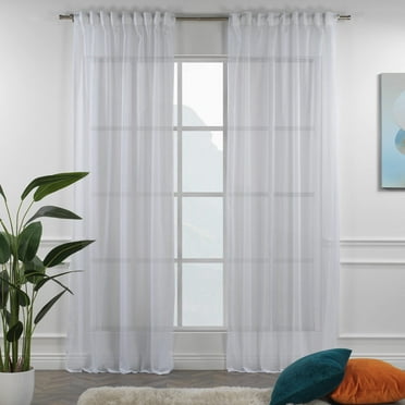 3S Brother's White Linen Look Extra Long Set of 2 Panels Sheer Curtains Rod Pocket & Back Tab Home Décor Window Custom Made Drapes 10-30 Ft. Long -Made in Turkey Each Panel (52"W x 63"L)