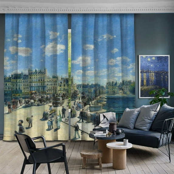 3S Brother's World Classic Art Masterpiece Curtain Series Auguste Renoir Pont Neuf Room Darkening Décor 2 Curtain Panels Made in Turkey - Each Panel (52"Wx84"L)